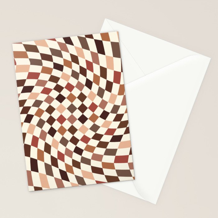 Coffee Brown Swirl Checker Stationery Card Gallery Image 2