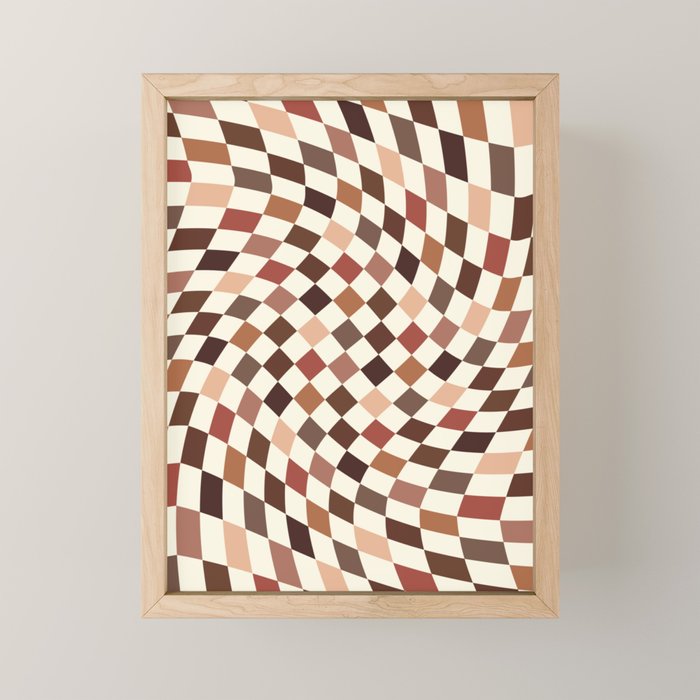Coffee Brown Swirl Checker Mini Art Print Gallery Image 1