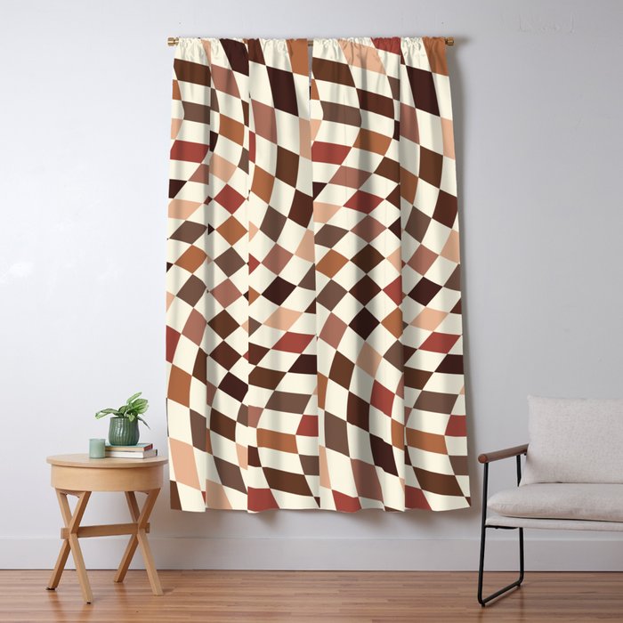 Coffee Brown Swirl Checker Window Curtain Gallery Image 5