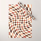 Coffee Brown Swirl Checker Wrapping Paper Gallery Image 1