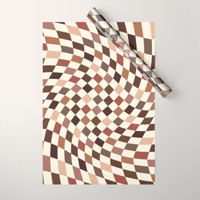 Coffee Brown Swirl Checker Wrapping Paper Gallery Image 1