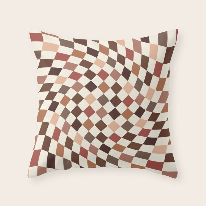 Coffee Brown Swirl Checker Throw Pillow Gallery Image 6