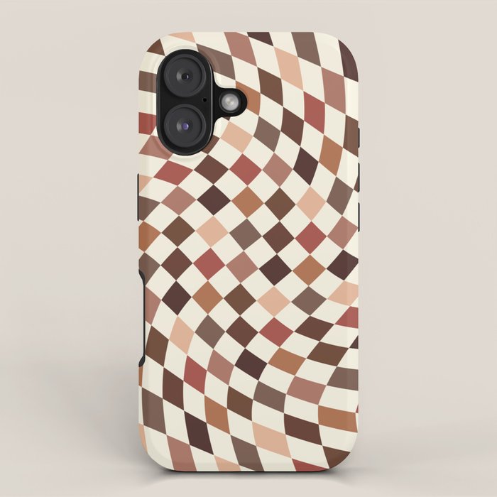 Coffee Brown Swirl Checker iPhone Case Gallery Image 1