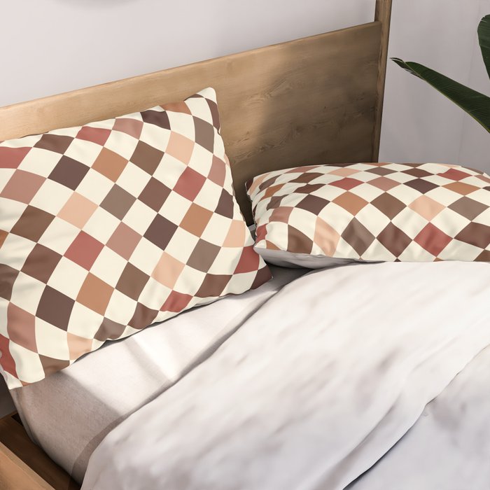 Coffee Brown Swirl Checker Pillow Sham Gallery Image 2