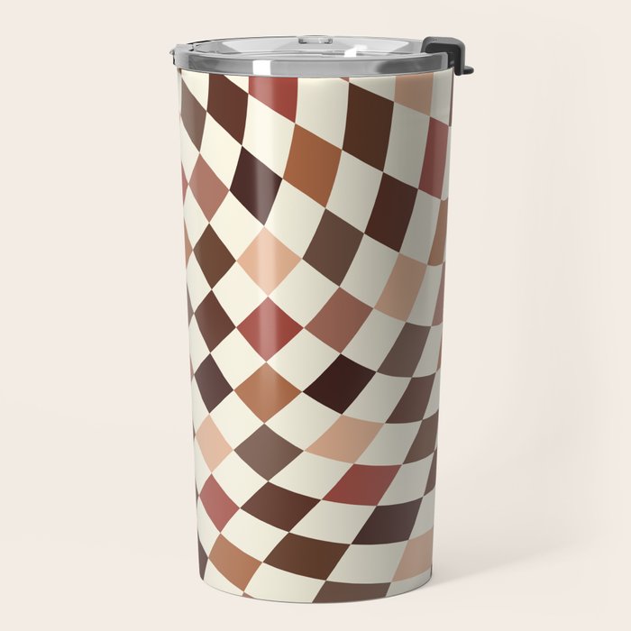 Coffee Brown Swirl Checker Travel Mug Gallery Image 2