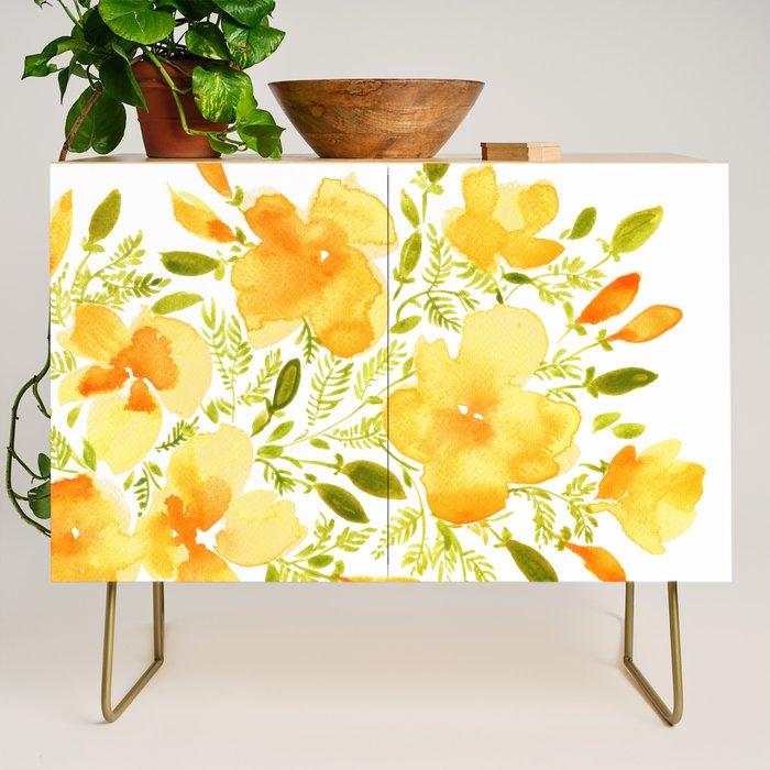 Watercolor California poppies (Quad set, #1) Credenza Gallery Image 1