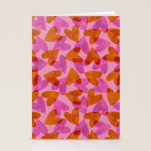 Linocut Hearts / Pink & Orange Stationery Card Gallery Image 2