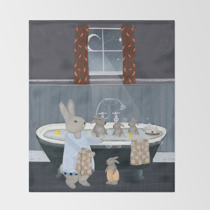 bunny bath time Throw Blanket Gallery Image 2