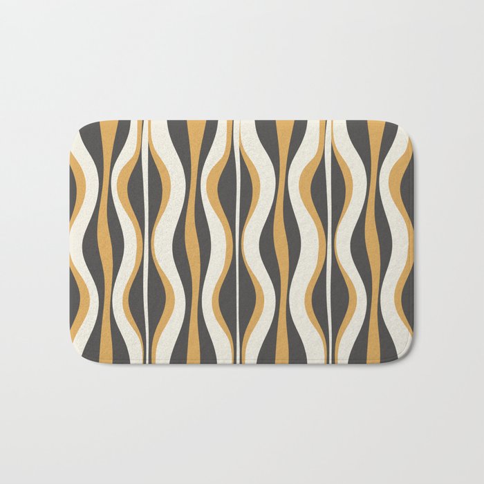 Hourglass Abstract Mid-century Modern Pattern in Charcoal Grey, Muted Mustard Gold, and Cream  Bath Mat Gallery Image 1