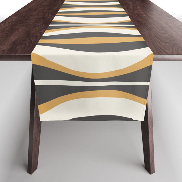Hourglass Abstract Mid-century Modern Pattern in Charcoal Grey, Muted Mustard Gold, and Cream  Table Runner Gallery Image 1