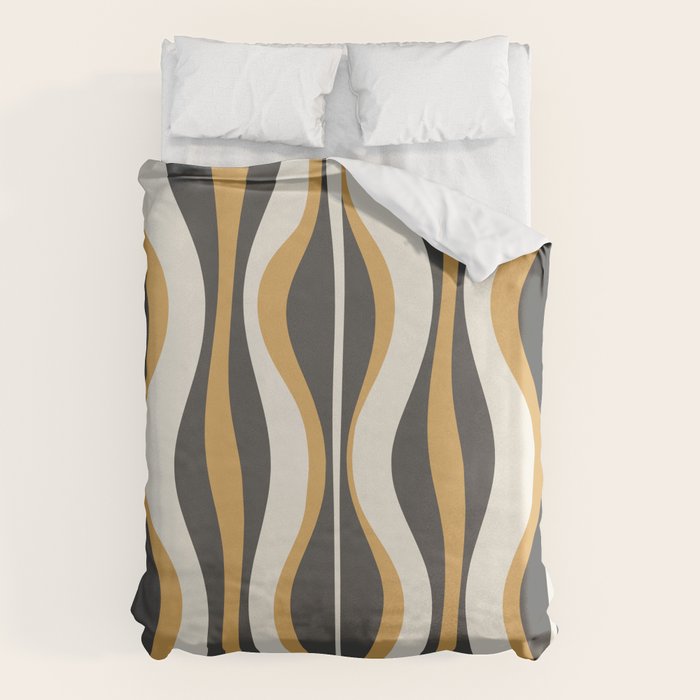 Hourglass Abstract Mid-century Modern Pattern in Charcoal Grey, Muted Mustard Gold, and Cream  Duvet Cover Gallery Image 6