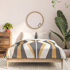 Hourglass Abstract Mid-century Modern Pattern in Charcoal Grey, Muted Mustard Gold, and Cream  Comforter Gallery Image 3