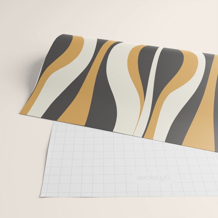 Hourglass Abstract Mid-century Modern Pattern in Charcoal Grey, Muted Mustard Gold, and Cream  Wrapping Paper Gallery Image 2