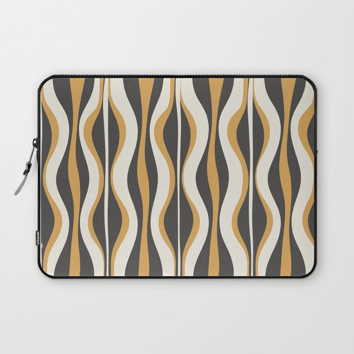 Hourglass Abstract Mid-century Modern Pattern in Charcoal Grey, Muted Mustard Gold, and Cream  Laptop Sleeve Gallery Image 1