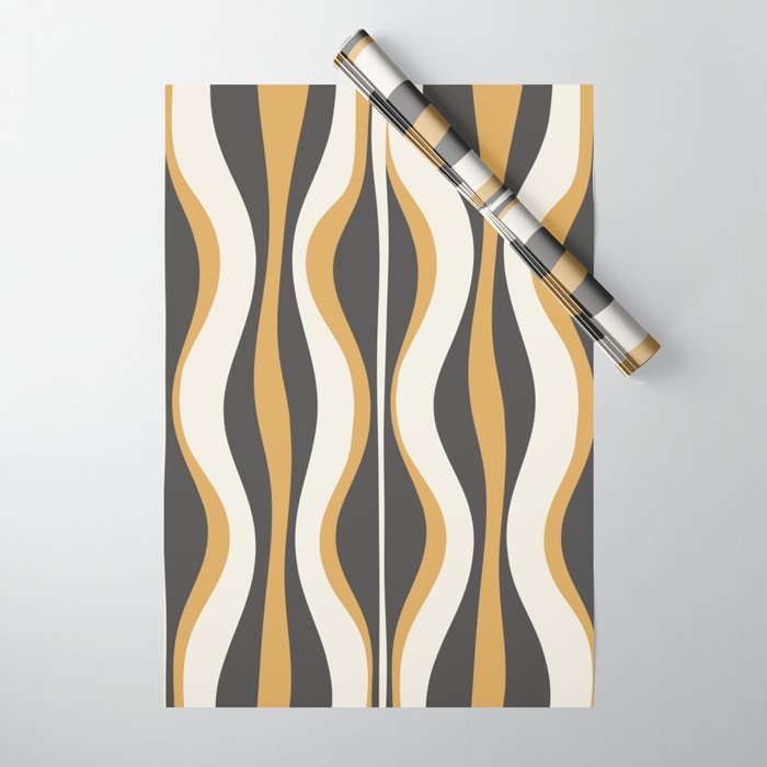 Hourglass Abstract Mid-century Modern Pattern in Charcoal Grey, Muted Mustard Gold, and Cream  Wrapping Paper Gallery Image 1