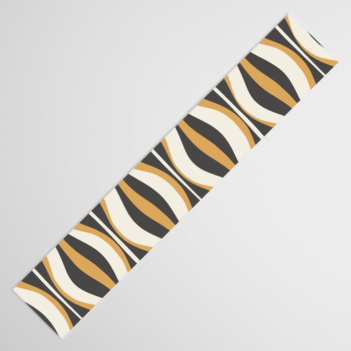 Hourglass Abstract Mid-century Modern Pattern in Charcoal Grey, Muted Mustard Gold, and Cream  Table Runner Gallery Image 3