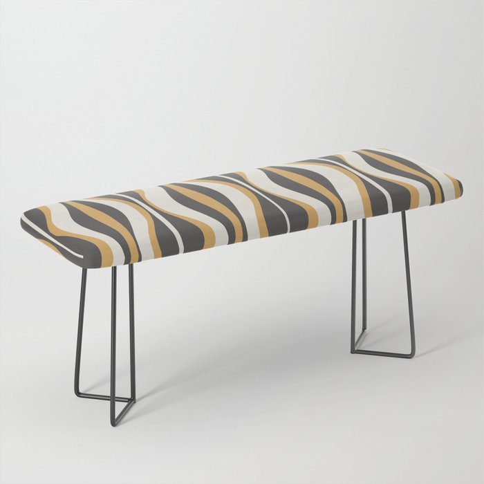 Hourglass Abstract Mid-century Modern Pattern in Charcoal Grey, Muted Mustard Gold, and Cream  Bench Gallery Image 1