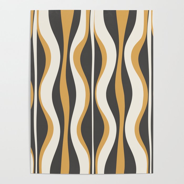 Hourglass Abstract Mid-century Modern Pattern in Charcoal Grey, Muted Mustard Gold, and Cream  Poster Gallery Image 1
