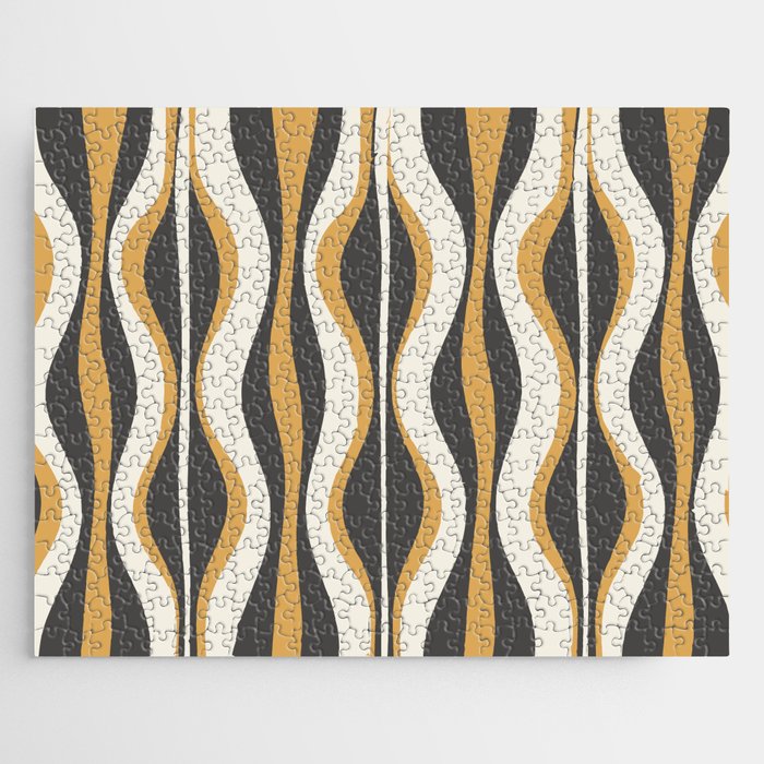 Hourglass Abstract Mid-century Modern Pattern in Charcoal Grey, Muted Mustard Gold, and Cream  Jigsaw Puzzle Gallery Image 1