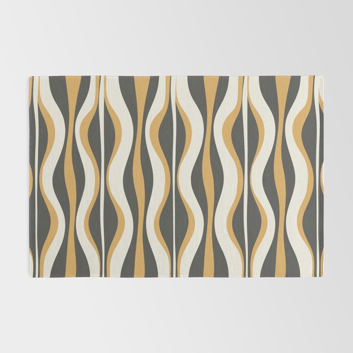 Hourglass Abstract Mid-century Modern Pattern in Charcoal Grey, Muted Mustard Gold, and Cream  Rug Gallery Image 2