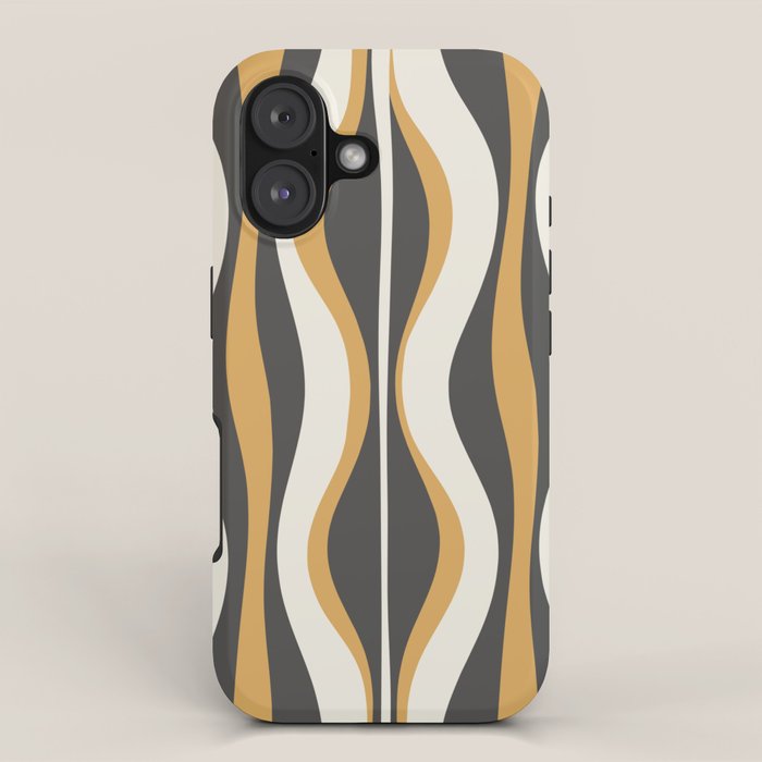 Hourglass Abstract Mid-century Modern Pattern in Charcoal Grey, Muted Mustard Gold, and Cream  iPhone Case Gallery Image 1