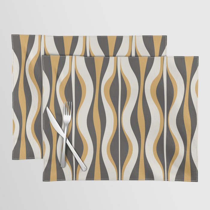 Hourglass Abstract Mid-century Modern Pattern in Charcoal Grey, Muted Mustard Gold, and Cream  Placemat Gallery Image 1