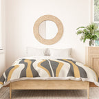 Hourglass Abstract Mid-century Modern Pattern in Charcoal Grey, Muted Mustard Gold, and Cream  Duvet Cover Gallery Image 3