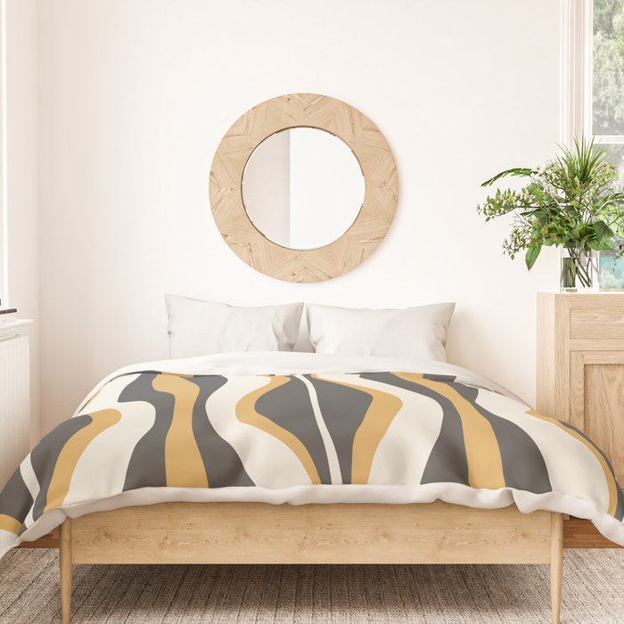 Hourglass Abstract Mid-century Modern Pattern in Charcoal Grey, Muted Mustard Gold, and Cream  Duvet Cover Gallery Image 3