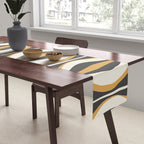 Hourglass Abstract Mid-century Modern Pattern in Charcoal Grey, Muted Mustard Gold, and Cream  Table Runner Gallery Image 2