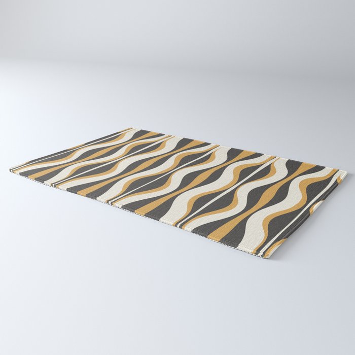 Hourglass Abstract Mid-century Modern Pattern in Charcoal Grey, Muted Mustard Gold, and Cream  Rug Gallery Image 3