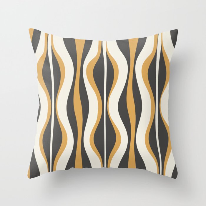 Hourglass Abstract Mid-century Modern Pattern in Charcoal Grey, Muted Mustard Gold, and Cream  Throw Pillow Gallery Image 1
