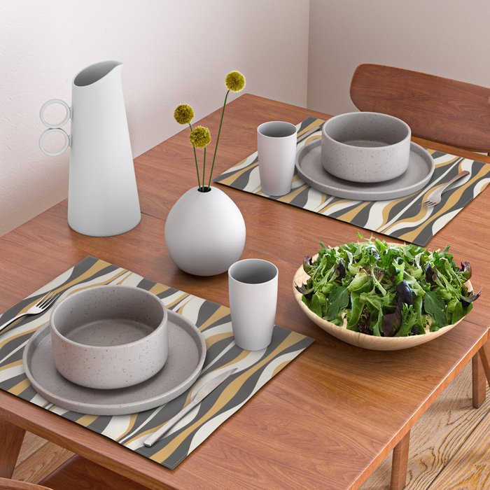 Hourglass Abstract Mid-century Modern Pattern in Charcoal Grey, Muted Mustard Gold, and Cream  Placemat Gallery Image 2
