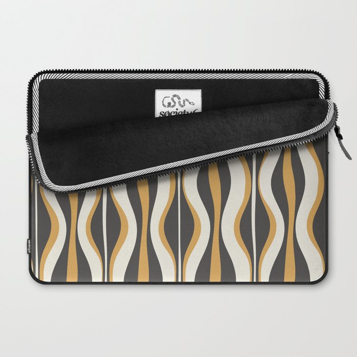 Hourglass Abstract Mid-century Modern Pattern in Charcoal Grey, Muted Mustard Gold, and Cream  Laptop Sleeve Gallery Image 2