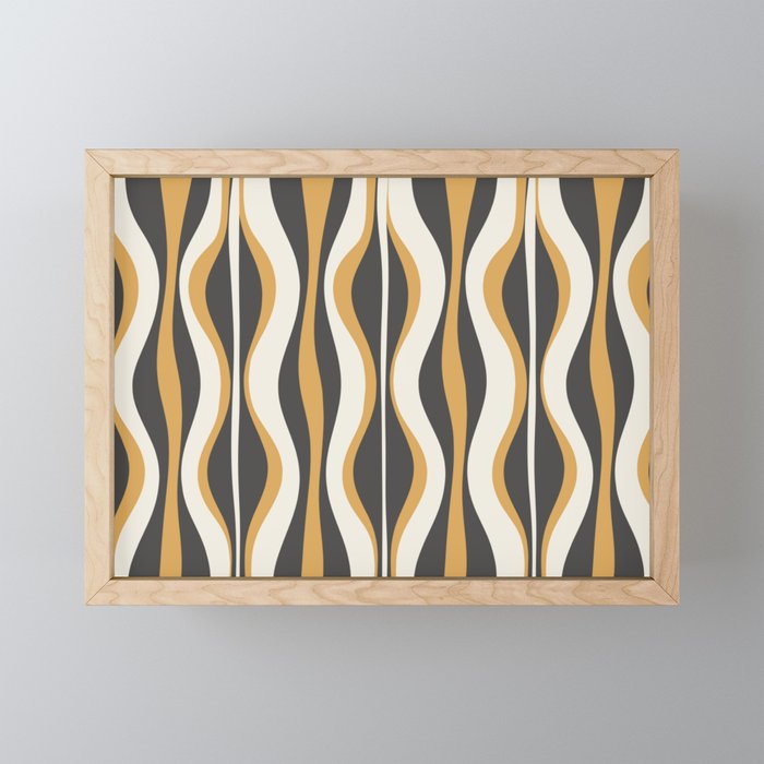 Hourglass Abstract Mid-century Modern Pattern in Charcoal Grey, Muted Mustard Gold, and Cream  Mini Art Print Gallery Image 1