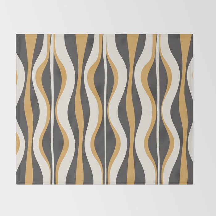 Hourglass Abstract Mid-century Modern Pattern in Charcoal Grey, Muted Mustard Gold, and Cream  Throw Blanket Gallery Image 2