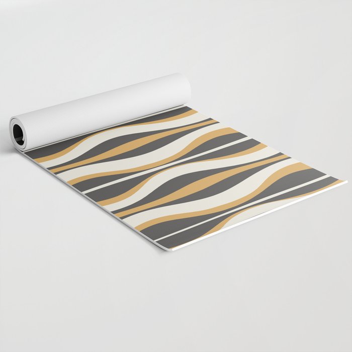Hourglass Abstract Mid-century Modern Pattern in Charcoal Grey, Muted Mustard Gold, and Cream  Yoga Mat Gallery Image 2