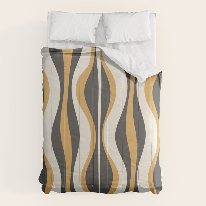 Hourglass Abstract Mid-century Modern Pattern in Charcoal Grey, Muted Mustard Gold, and Cream  Comforter Gallery Image 6