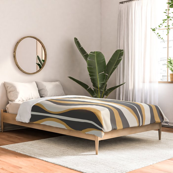 Hourglass Abstract Mid-century Modern Pattern in Charcoal Grey, Muted Mustard Gold, and Cream  Comforter Gallery Image 2