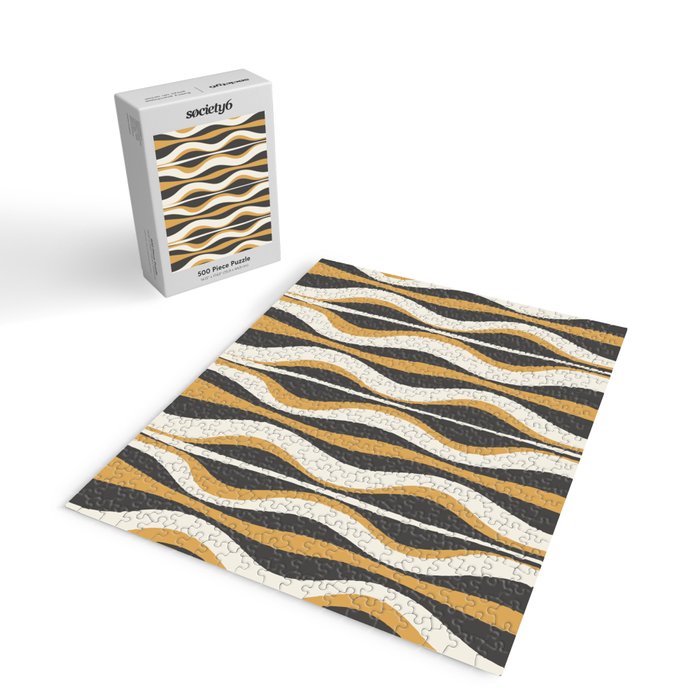 Hourglass Abstract Mid-century Modern Pattern in Charcoal Grey, Muted Mustard Gold, and Cream  Jigsaw Puzzle Gallery Image 2