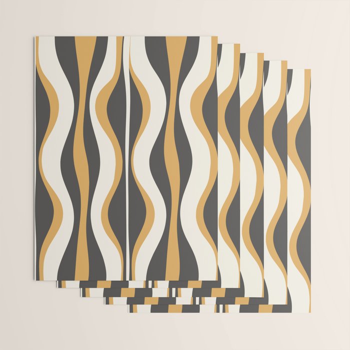 Hourglass Abstract Mid-century Modern Pattern in Charcoal Grey, Muted Mustard Gold, and Cream  Wrapping Paper Gallery Image 3