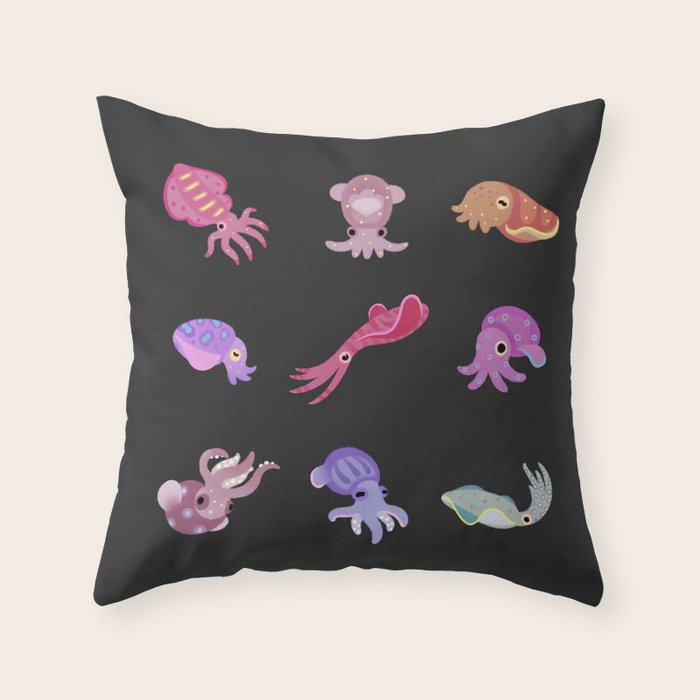 Squids - black Throw Pillow Gallery Image 1
