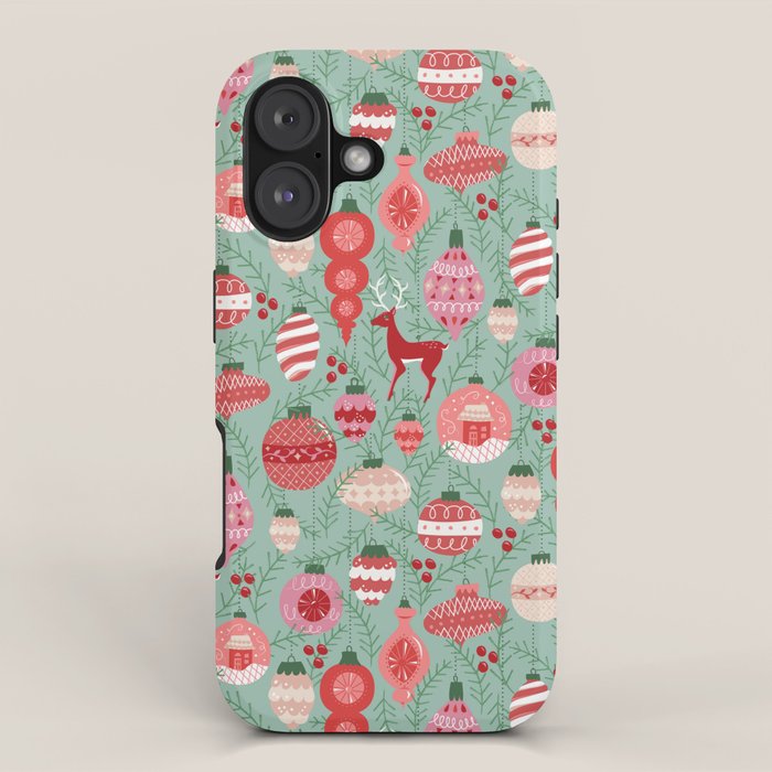 Mid-Century Ornaments in Red and Mint iPhone Case Gallery Image 1