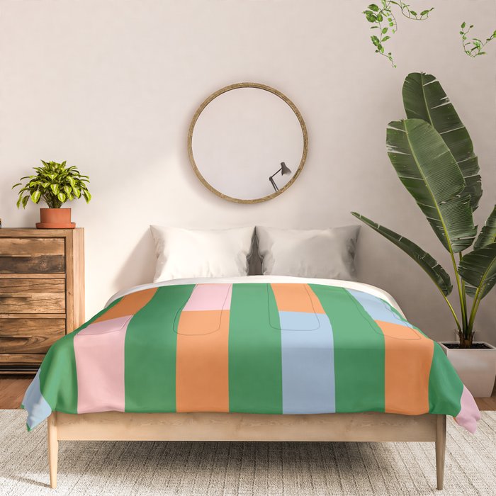Color Block Stripes in Green, Light Blue, Orange, and Pink Comforter Gallery Image 3