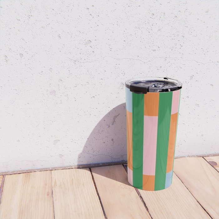 Color Block Stripes in Green, Light Blue, Orange, and Pink Travel Mug Gallery Image 4