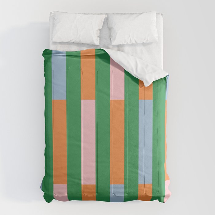 Color Block Stripes in Green, Light Blue, Orange, and Pink Comforter Gallery Image 6