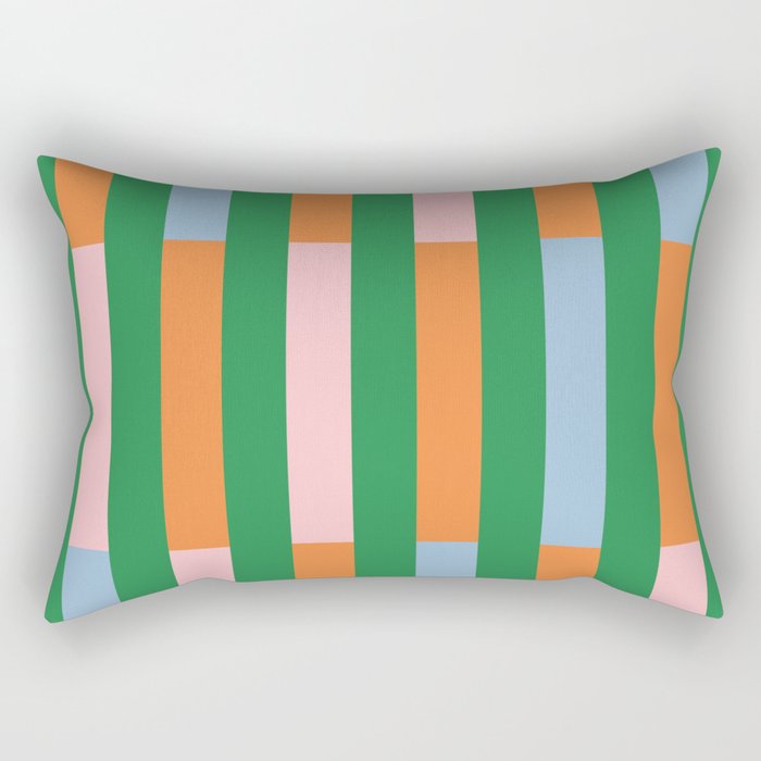 Color Block Stripes in Green, Light Blue, Orange, and Pink Rectangular Pillow Gallery Image 1
