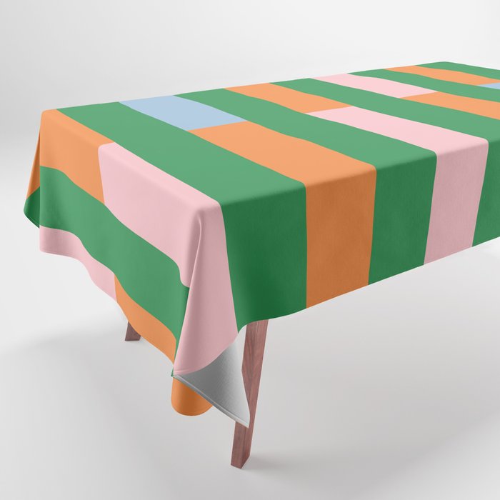 Color Block Stripes in Green, Light Blue, Orange, and Pink Tablecloth Gallery Image 1