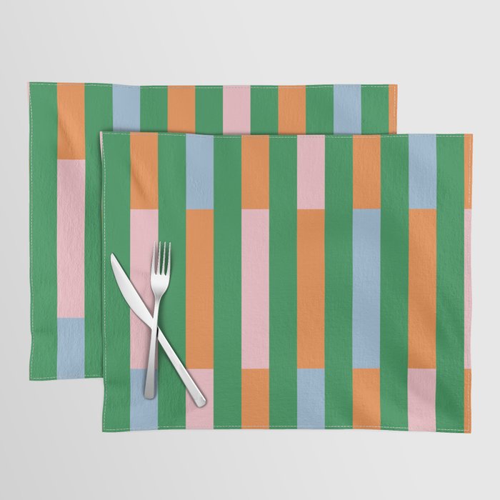 Color Block Stripes in Green, Light Blue, Orange, and Pink Placemat Gallery Image 1