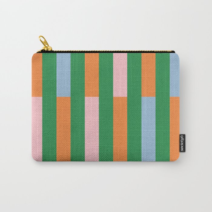 Color Block Stripes in Green, Light Blue, Orange, and Pink Carry All Pouch Gallery Image 1