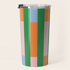 Color Block Stripes in Green, Light Blue, Orange, and Pink Travel Mug Gallery Image 3